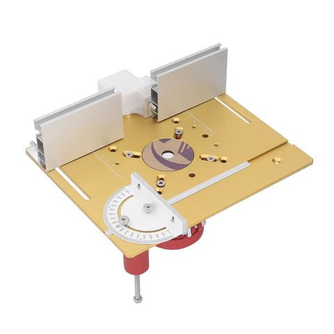 Precision Router Table Lift System Height Adjustment Base With Insert Plate And Sliding Ruler Hella Tough Aluminum Build, top view.
