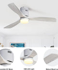 Super Quiet 52 Inch Ceiling Fan With Lights And Remote, low profile flush mount wood fan with 3 walnut blades, in a modern room.