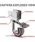 No Hassle 2 Inch TPE Rubber Caster Wheels With Quiet Swivel Casters And Secure Safety Brakes Rock Solid U Bracket detail view