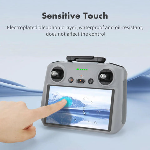 Finger touching screen with 2 Pack HD Tempered Glass Screen Protector For DJI RC Pro Mini 3 Pro Mini 4 Mavic 3 Pro Air 3S Mavic 4 Pro