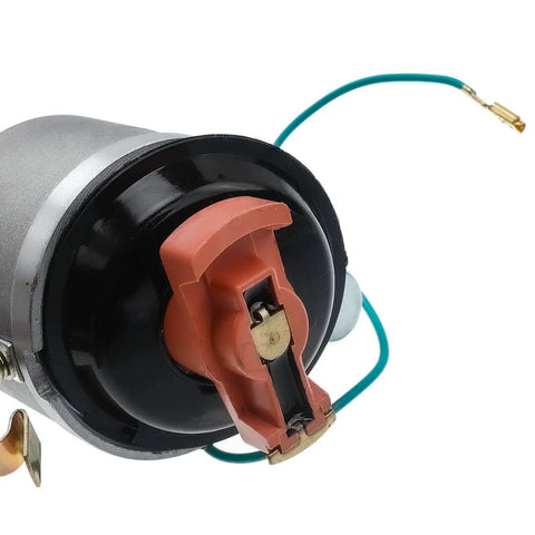 Close-up view of ignition distributor with cap and rotor for classic Volkswagen Beetle Campmobile Fastback Karmann Ghia Rabbit Scirocco 1.5L 1.6L four cylinder engine replacement.