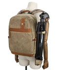 Camera Gear Backpack Waterproof Retro Batik Canvas DSLR Shoulder Bag For Travel Outdoor with tripod attached
