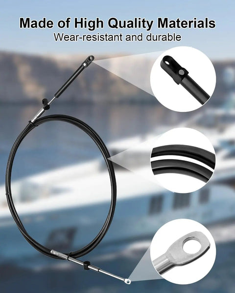 17Ft Gen I Outboard Engine Throttle And Shift Cables For Mercury 33C, close-up of cable ends and durable materials