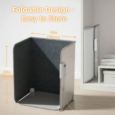 Quiet 195W Under Desk Foot Warmer with Heating Pad featuring foldable design for easy storage, shown in home setting.