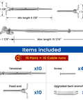 Items included in Ten Pairs One Eighth Inch Cable Railing Hardware Kit With Swage Toggle Turnbuckles For Wood Posts And T316 Stainless Deck Railing System Multi Angle 180 Degree Adjustable For Stairs And Horizontal Runs 20 Pack CK07.