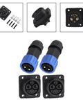 Heavy Duty Two Pack M23 8 Pin Power Connector 50A 500V IP67 Waterproof Male And Female Plug set with adapters.