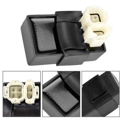 Close-up of GY6 Ignition Coil Kit for 50cc 125cc 150cc scooters with solenoid relay and voltage regulator features.