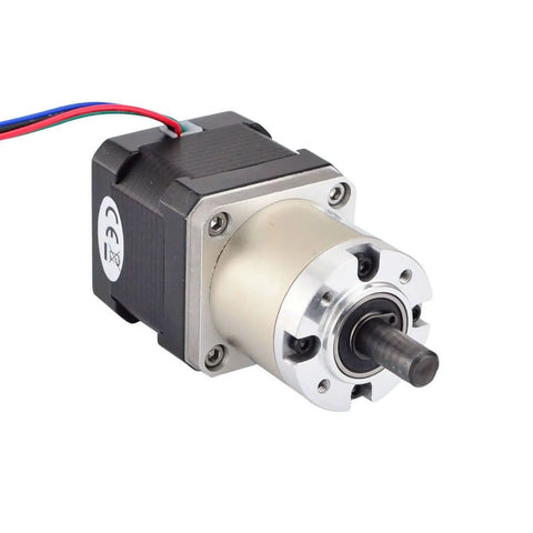 Beefy Torque 27 To 1 Planetary Gearbox For Nema 17 Stepper Motor shown with metal casing and wiring