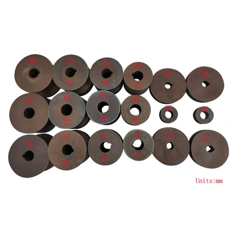 Comprehensive die setup for Pro Level Shop Ready Electric Pipe Bender And Tube Roller Machine, various sizes in mm.