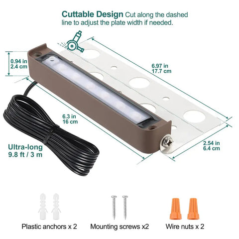 Diagram of 7 Inch LED Retaining Wall Light 4 Pack Linkable, Low Voltage 12V with cuttable design and included accessories