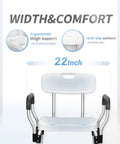 Heavy Duty Shower Chair With Back And Arms, Aluminum Frame, Adjustable Height, 22 Inch Seat Width, Safe Bathtub Seat