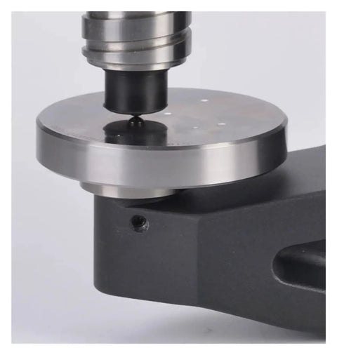 Digital Brinell Hardness Tester Impact Pin Hammer Durometer For Steel And Cast Iron Portable Metal Gauge close-up on testing point.
