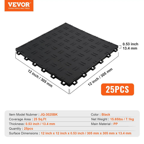 Black PP garage mat with interlocking edges, 12 inch square, 15 Piece Garage Floor Edge Transition Kit Tough Interlocking PP Edging For Slip Resistant Easy Assembly Border For Modular Garage Mats Compatible With Upgraded 6 Lock Mats Black.