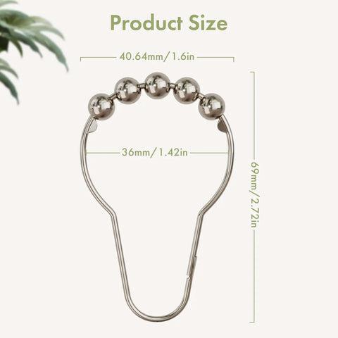 Rustproof Stainless Steel Shower Curtain Hooks Set Of 12 For Bathroom Rods With Polished Nickel Finish product size dimensions