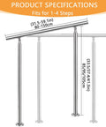 Built Tough Stainless Steel Floor Mounted Outdoor Stair Handrail With Real Deal Grip Adjustable Height dimensions for 1-4 steps