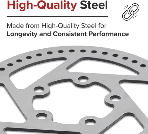Aluminum Alloy 140mm Six Hole Disc Brake Rotor for Electric Scooters Replacement Part close-up, showing steel structure.
