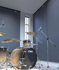 Ditch Junky Foam For This Top Shelf Sound Absorption Sheet Black Sound Dampening Blanket installed in a drum studio.
