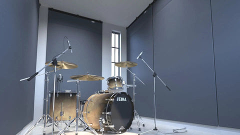 Ditch Junky Foam For This Top Shelf Sound Absorption Sheet Black Sound Dampening Blanket installed in a drum studio.