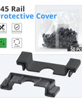 Easy Snap DIN Rail Protective Cover For 35mm Wide Standard Rails, RoHS Certified PA66 Nylon Guard, 50 PCs Set, packaging view.