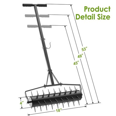Diagram of 18 Inch Rolling Lawn Aerator with Heavy Duty Spikes And Three Adjustable Height Handles for Lawn Aeration