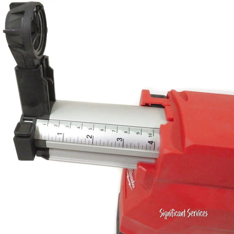 Close-up of the Pro Grade Cordless Dust Collection System Kit For 18V Tools With Universal Dust Extraction, red finish, adjustable nozzle.