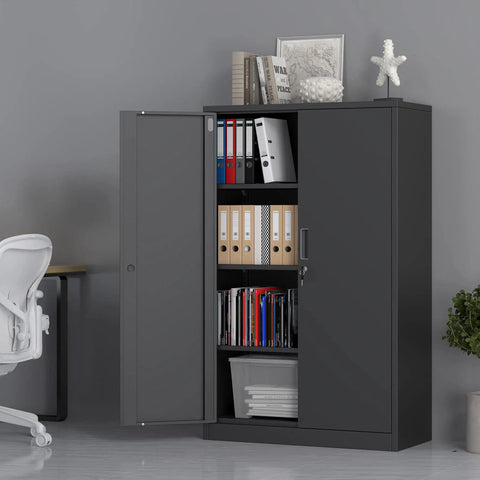 Badass Metal Storage Cabinet With Locking Doors And Three Adjustable Shelves 53 Inch Tall Lockable Steel Cupboard For Garage Home Office Or Pantry Use Black Finish Built Different