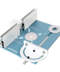 Upgrade Your Bench Today With This Sturdy Aluminum Router Table Flip Plate That Pairs With A Precision Miter Gauge For Knockout Wood Milling Results In Slick Sky Blue - top view showing components.