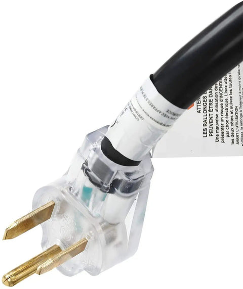 Close-up of plug on Heavy Duty 25 Foot 220V Welder Extension Cord 8 Gauge NEMA 6 50 Welding Lead With Lighted End For MIG TIG Machines