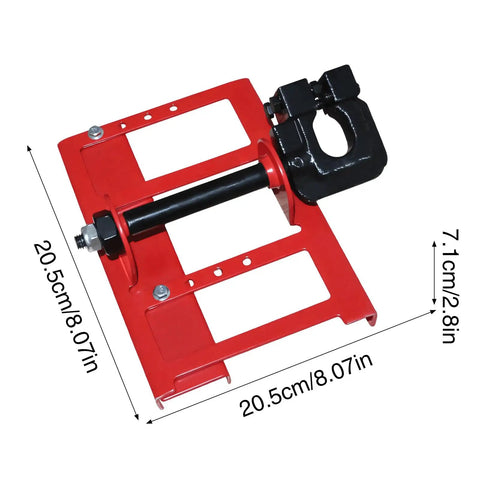 Heavy Duty Chainsaw Mill Rail Positioner For Bullseye Plank Cutting and Zero Hassle Setup detailed view showing red alloy rack and size dimensions.