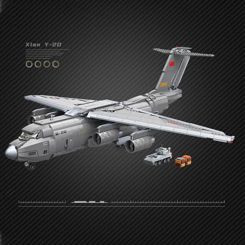 Y 20 Large Transport Aircraft Building Kit From Battlefield Series 1736 Piece Military Building Blocks Set with Realistic Movable Airfoils