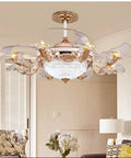 Luxury European Ceiling Fan Light With Remote Control And Invisible Blade Fan Chandelier In Trace Gold Finish Boasting 8 E27 Bulbs And 42 Inch Size For Epic Vibe, elegant design in living room