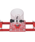 Aluminum Alloy 2 In 1 Palm Router Base for Easy DIY Woodworking Cabinets and Closets with red bracket and clear center.