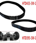 Close-up of Durable 15mm HTD5M Timing Belt for Electric Skateboard Conversions Replacement Drive Belt For Faster Smoother Rides Built To Last Rubber Construction TopNotch Performance And Reliability HTD5M43515 on white background, with an electric skateboard drive system in the inset image.