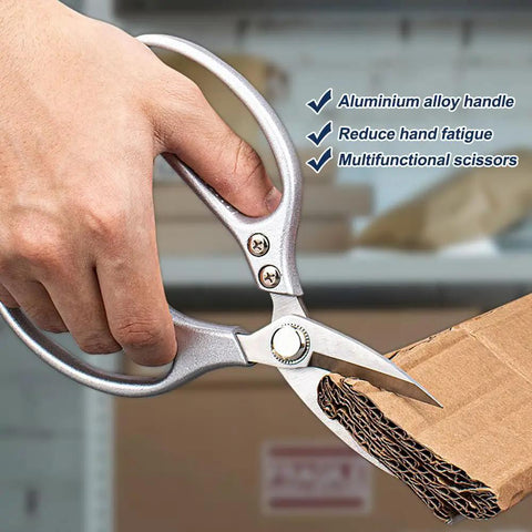 Heavy Duty All Metal Scissors With Short Blades For Effortless Cutting In Crafting And Sewing Leather Fabric And Cloth, Big Comfortable Shears, Stainless Steel, Adjustable Screw Tension For Smooth Precision, 7.5 x 4 in cutting cardboard
