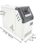 Industrial Oil Temperature Control Unit 12KW 220V 3-Phase With 56 Liters Per Minute Pump Flow, Fast Heating 68-356 F, 20-180 C For Injection Molding, Reactors, Die Casting, And Plastic Processing, Stainless Steel Heating Barrel, 60 cm x 77 cm x 28 cm unit