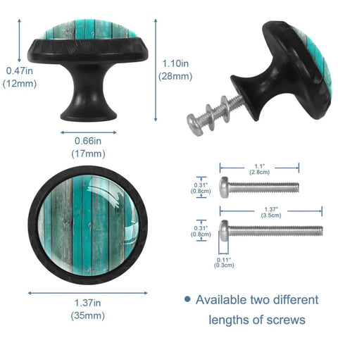 Round Cabinet Knobs And Drawer Pulls 4 Pack for Kids Cupboard Dresser Handles with screws, multicolored design, dimensions shown