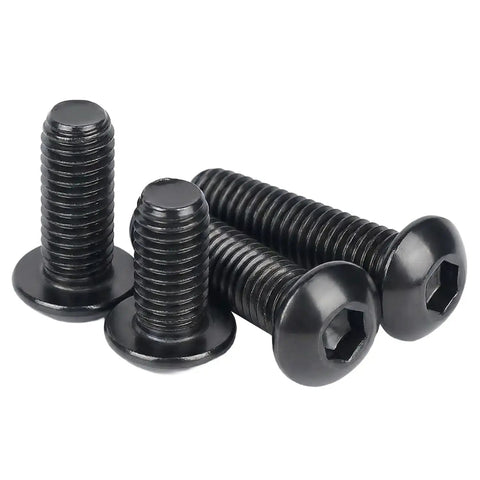 M4 X 12MM Button Head Hex Socket Cap Screws 50 Pack With Hex Key, Black Oxide 304 Stainless Steel Fasteners, showing four screws.