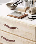 4 Pack Soft Genuine Leather Drawer Pulls Handles For Cabinets Wardrobes And Kitchen Closets 5.6 Inch Brown installed on drawers
