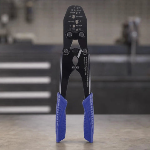 Heavy Duty Terminal Crimping Tool Pliers Ergonomic Hand Press For Electrical Repair, featuring high carbon steel and blue grips.