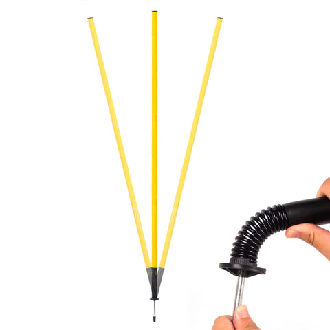 Three yellow Six Piece 5 Foot Agility Poles For Soccer Basketball Football And More Pro Grade Speed And Footwork Training Sticks visible