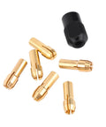 Six Piece Collet Chuck Sleeve Kit 1mm To 3.2mm Capacity With M8x0.75 Cap Fits Tools, brass sleeves and black cap displayed