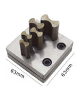 Disc Cutter Tool For Jewelry Making With 5 Sizes 12 mm To 25 mm on steel block, side view