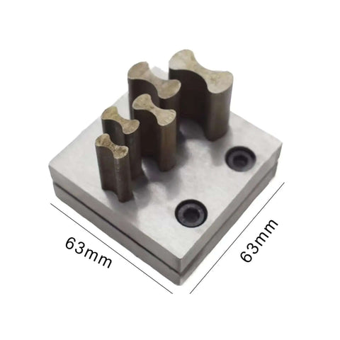 Disc Cutter Tool For Jewelry Making With 5 Sizes 12 mm To 25 mm on steel block, side view