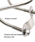 Close-up of a stainless steel U-shaped cross pipe clamp with threaded bolt and wing nut; 32x32 mm, 4-pack.