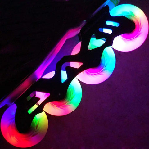 Eight Pack Inline Skate Wheels With Bearings ABEC 9 Light Up 68mm, 70mm, 72mm, 76mm For Kids And Adults, glowing in the dark