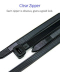 Close-up of black Heavy Duty Zip Ties 12 Inch Nylon Tie Wraps Ultra Strong 120 Lb Tensile Strength 100 Pack 0.3 Inch Wide.