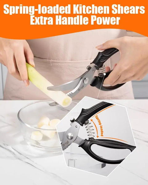 Super Tough Kitchen Shears That Make Light Work Of Cutting Whole Chickens Turkeys And Fish Bones Thanks To The Handy Spring Loaded Design Which Cuts Down Hand Fatigue Stainless Steel Scissors Built For Serious Kitchen Duty And Everyday Use