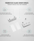 Diagram of Stainless Steel Clamp On Glass Door Hinges For Shower Enclosures And Cabinets highlighting features and components