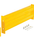 Two Ribbed Steel Drop In Guard Rail 30 Inch Yellow Powder Coat Heavy Hitter Warehouse Impact Buffer with pre drilled holes and mounting hardware.