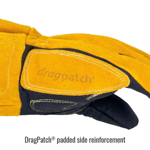 Extreme Pigskin And Cowhide Build MIG Welding Gloves Large with Kevlar stitching, focus on DragPatch reinforcement.